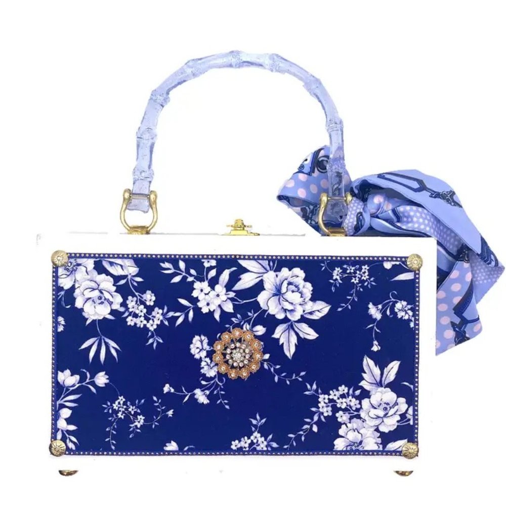 Grand Indigo Bag - Darling Clutch Company - Upcycled Vintage Cigar Box